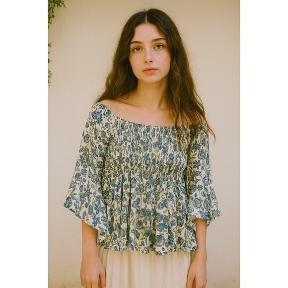 Angie Tops - Angie Womens Tunic Top Small Bell Sleeve Cottagecore Fairy Flowy Floral Boho